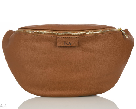 Saszetka damska skórzana S-PA L camel + złoto