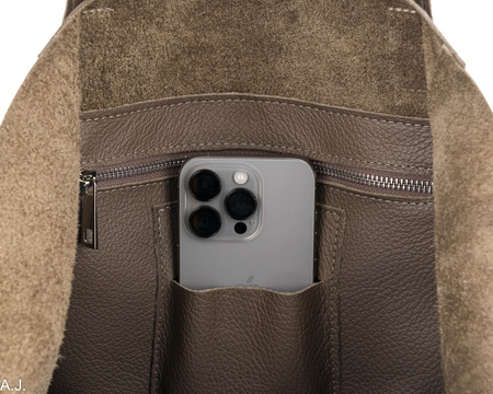 Worek damski skórzany T-ISL ciemny beż