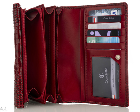 Portfel damski skórzany P-1634 czerwony kroko