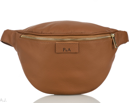 Saszetka damska skórzana S-PA camel + złoto