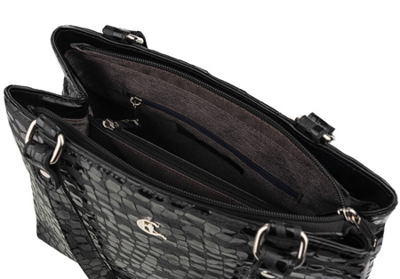 Torebka damska skórzana Canaletto T-905 czarny faktura przypominajaca krople