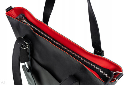 Torebka damska skórzana T-PRA CZARNY + CZERWONY