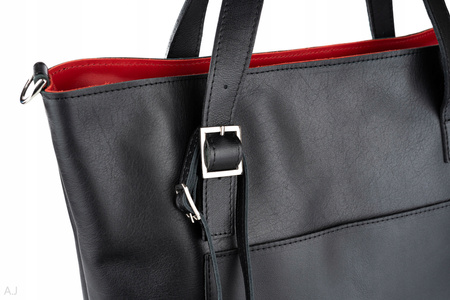 Torebka damska skórzana T-PRA CZARNY + CZERWONY