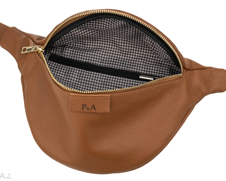 Saszetka damska skórzana S-PA camel + złoto