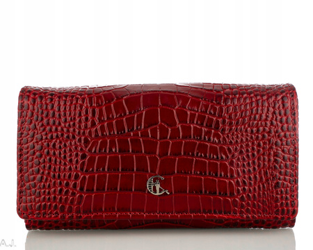 Portfel damski skórzany P-1634 czerwony kroko
