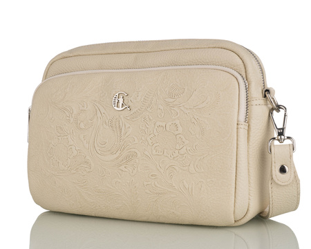 Torebka damska skórzana Canaletto T-850 beżowa z tłoczeniem