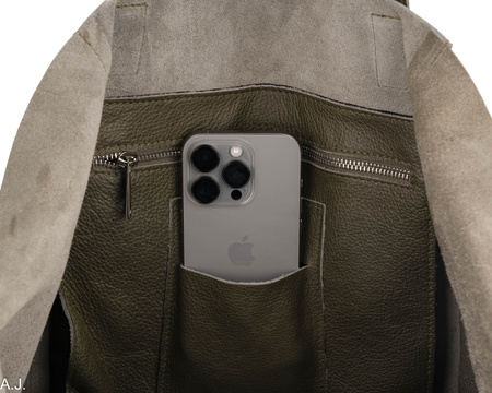 Worek damski skórzany T-ISL khaki