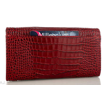 Portfel damski skórzany P-1634 czerwony kroko