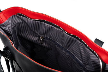 Torebka damska skórzana T-PRA CZARNY + CZERWONY