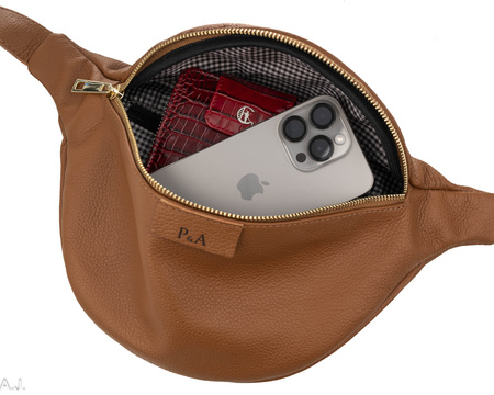 Saszetka damska skórzana S-PA camel + złoto