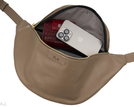 Saszetka damska skórzana S-PA L jasny brąz + złoto