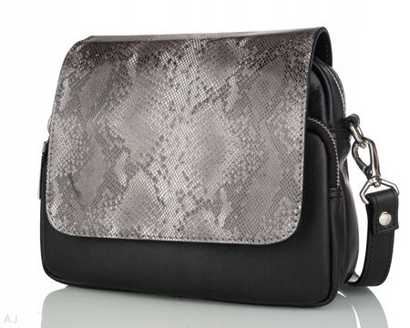 Torebka damska skórzana z klapką Canaletto T-655 czarny z wężem