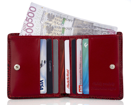 Portfel skórzany z kominkiem Canaletto P-1008162 CZERWONY KROKO RFID