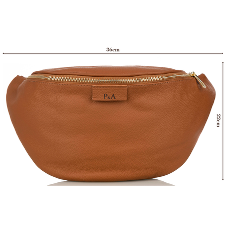 Saszetka damska skórzana S-PA L camel + złoto