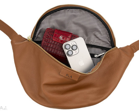 Saszetka damska skórzana S-PA L camel + złoto