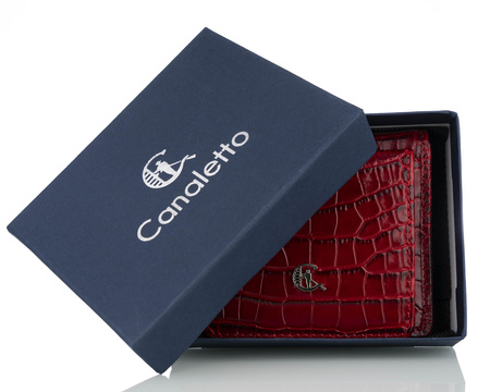 Portfel skórzany z kominkiem Canaletto P-1008162 CZERWONY KROKO RFID