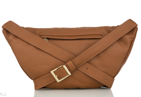 Saszetka damska skórzana S-PA L camel + złoto