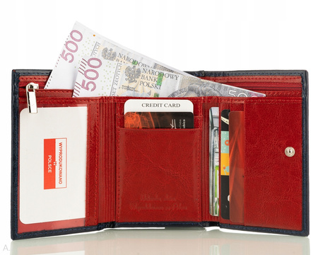 Portfel damski skórzany GB P-21 granatowo-czerwony