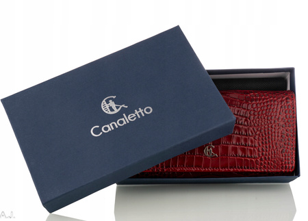 Portfel damski skórzany P-1634 czerwony kroko