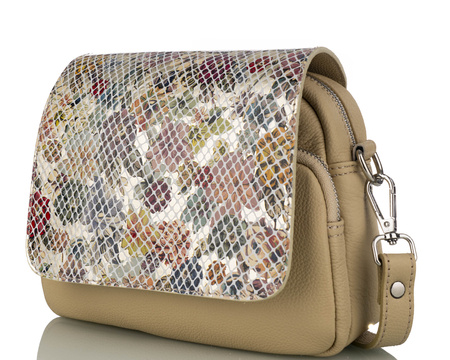 Torebka damska skórzana listonoszka z klapką Canaletto T-655 kwiatowy wzór