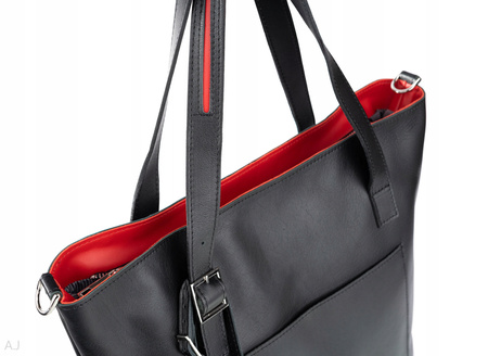 Torebka damska skórzana T-PRA CZARNY + CZERWONY