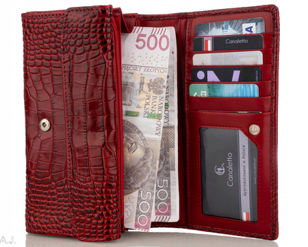Portfel damski skórzany P-1634 czerwony kroko