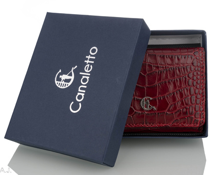 Portfel damski skórzany Canaletto P-2003/124 czerwony kroko