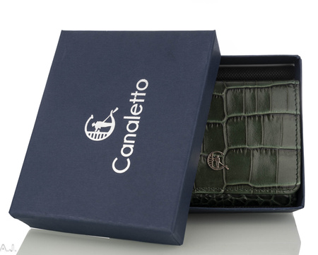 Portfel damski skórzany Canaletto P-2003 zielony kroko