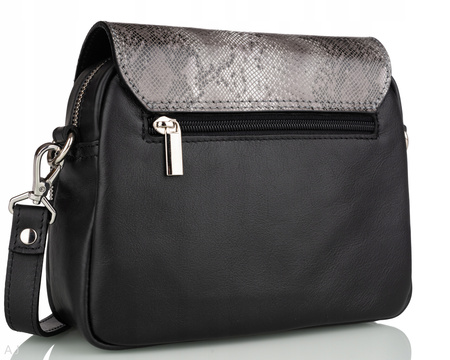 Torebka damska skórzana z klapką Canaletto T-655 czarny z wężem