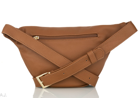 Saszetka damska skórzana S-PA camel + złoto