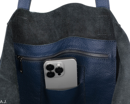 Worek damski skórzany T-ISL granatowy