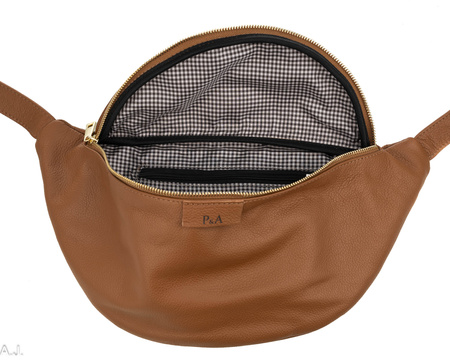 Saszetka damska skórzana S-PA L camel + złoto