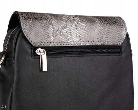 Torebka damska skórzana z klapką Canaletto T-655 czarny z wężem