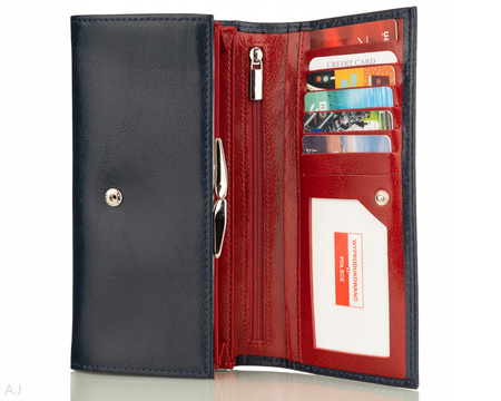 Portfel damski skórzany GB P-80 granatowo-czerwony