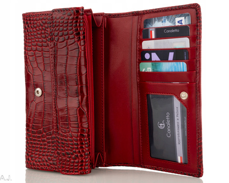 Portfel damski skórzany P-1634 czerwony kroko